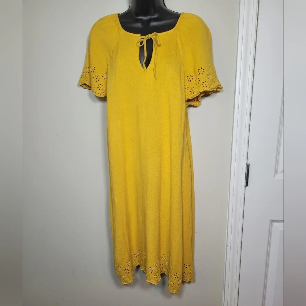 Old Navy Mustard Linen Blend Knee Length Shift Dress sz L